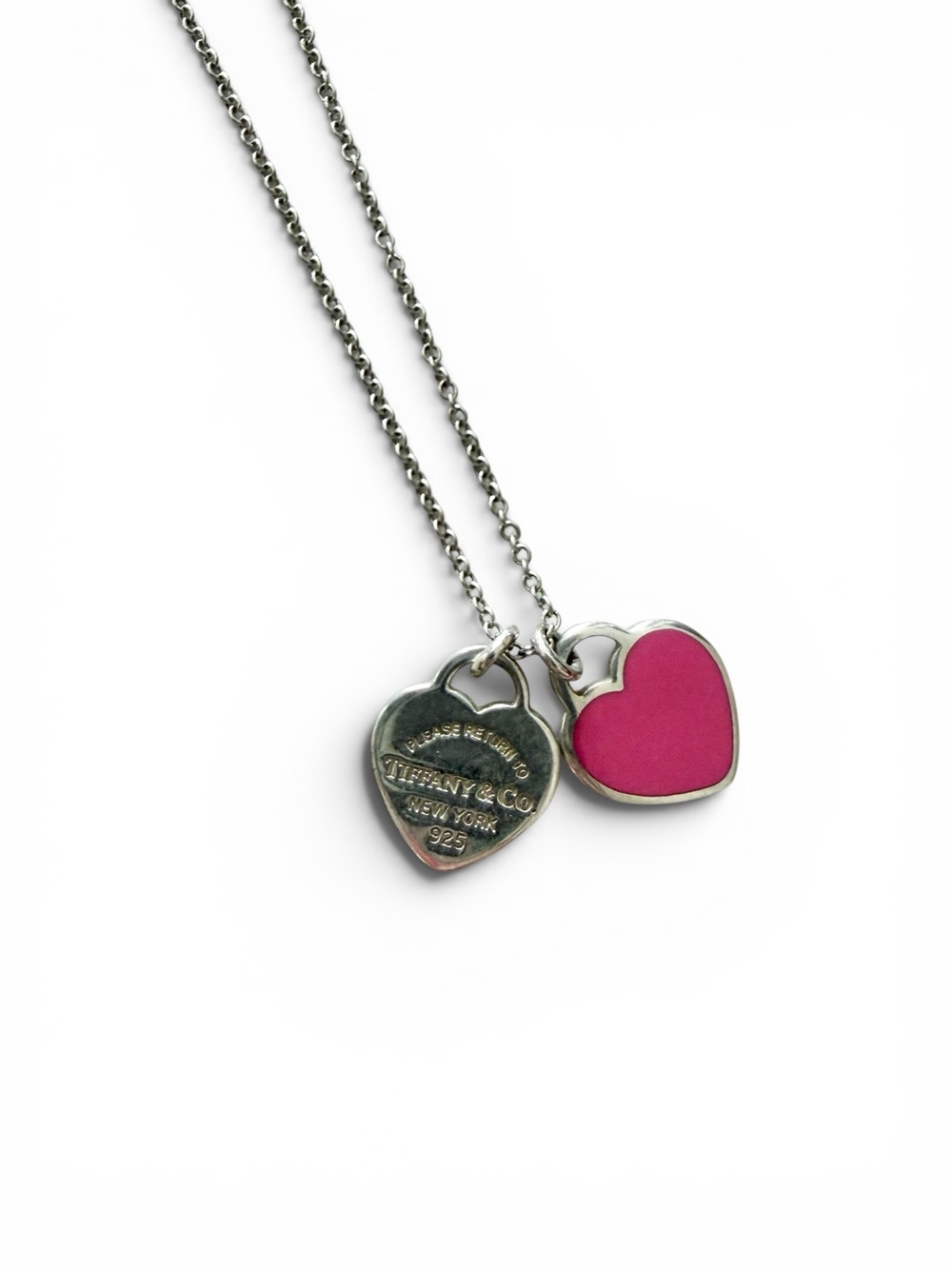 Tiffany & Co. “Return to Tiffany” Mini Pink and Silver Double Heart Tag Necklace